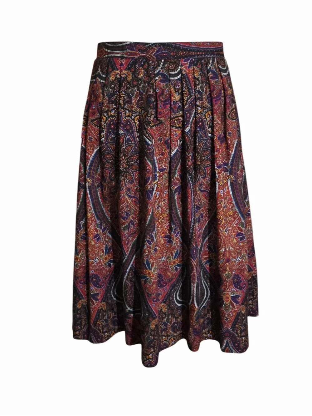 TG Lands End 100% Wool Pleated Paisley Skirt Size 14 Whimsigoth Dark Academia